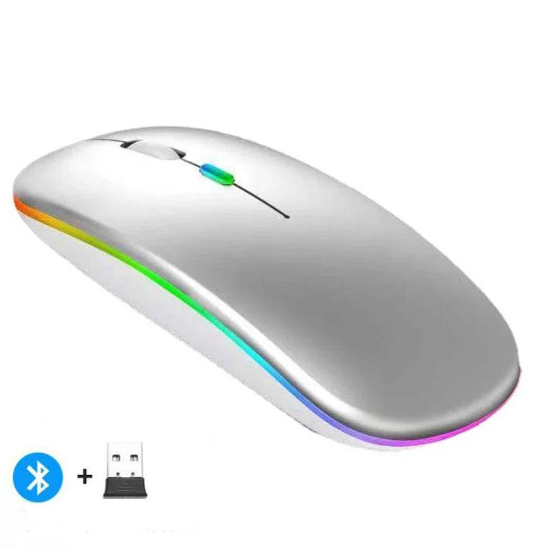 Mouse sem fio recarregável compatível com Bluetooth 2,4 GHz, modo duplo, mouse de computador com receptor nano para PC, laptop, Macbook
