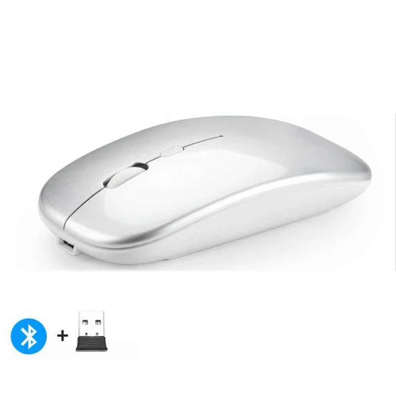 Mouse sem fio recarregável compatível com Bluetooth 2,4 GHz, modo duplo, mouse de computador com receptor nano para PC, laptop, Macbook