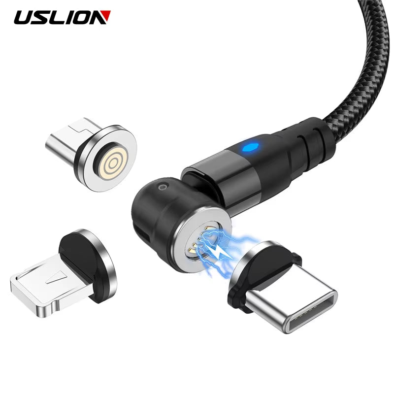 Cabo de dados magnético tipo C de 540°, carregamento rápido, cabo de telefone micro USB magnético para iPhone 12, cabo de fio Xiaomi