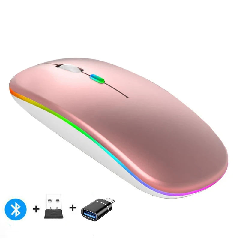 Mouse sem fio recarregável compatível com Bluetooth 2,4 GHz, modo duplo, mouse de computador com receptor nano para PC, laptop, Macbook