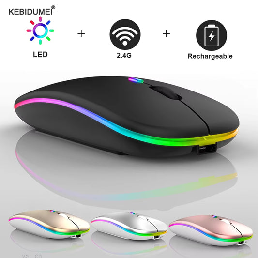 Mouse Sem Fio Recarregável Luminoso 2.4G USB Tablet Telefone Computador Bluetooth Sem Fio Mouse Portátil Gamer
