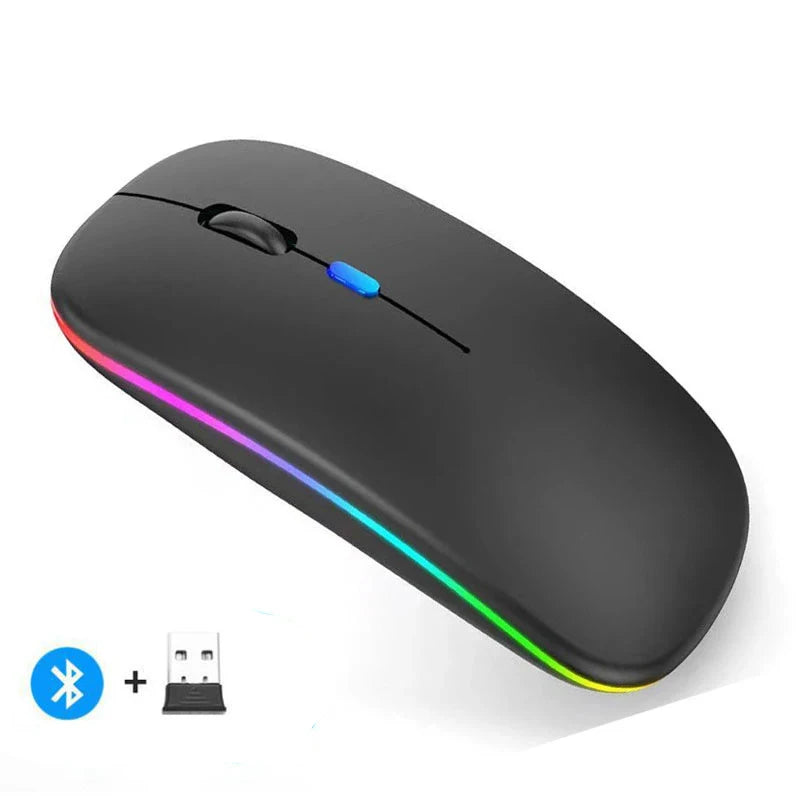 Mouse sem fio recarregável compatível com Bluetooth 2,4 GHz, modo duplo, mouse de computador com receptor nano para PC, laptop, Macbook