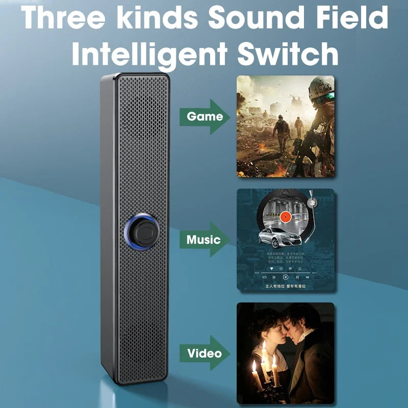 Alto-falantes para computador, caixa de som para PC, barra de som alimentada por USB, alto-falante Bluetooth com e sem fio para jogos de PC, sistema de áudio surround