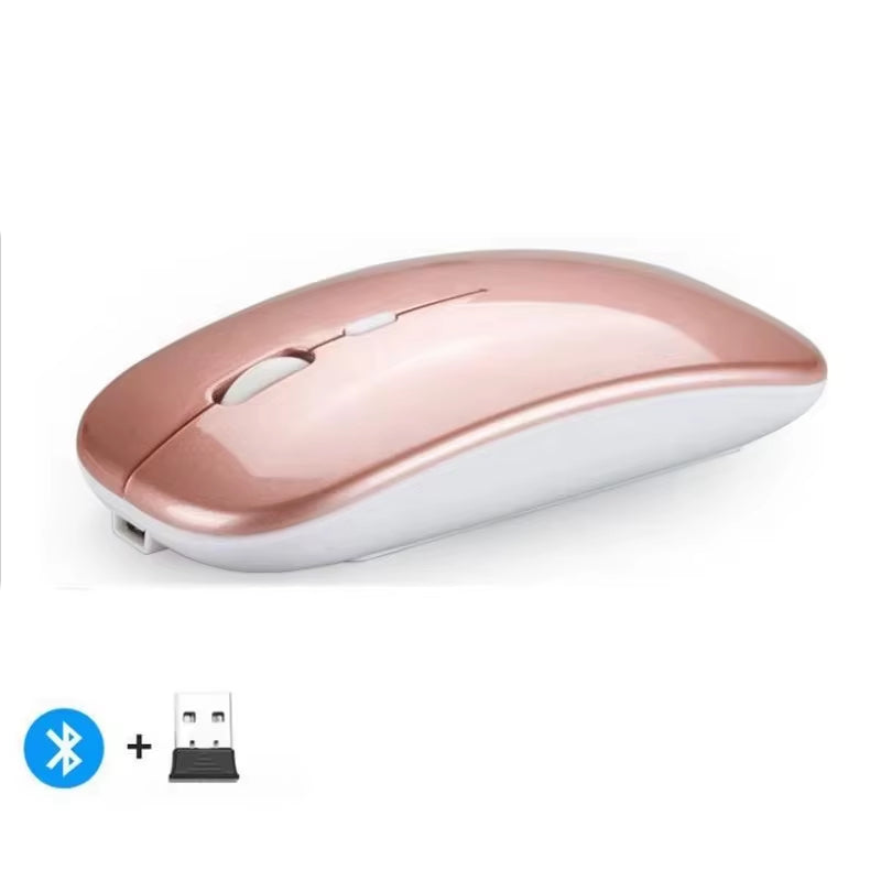 Mouse sem fio recarregável compatível com Bluetooth 2,4 GHz, modo duplo, mouse de computador com receptor nano para PC, laptop, Macbook