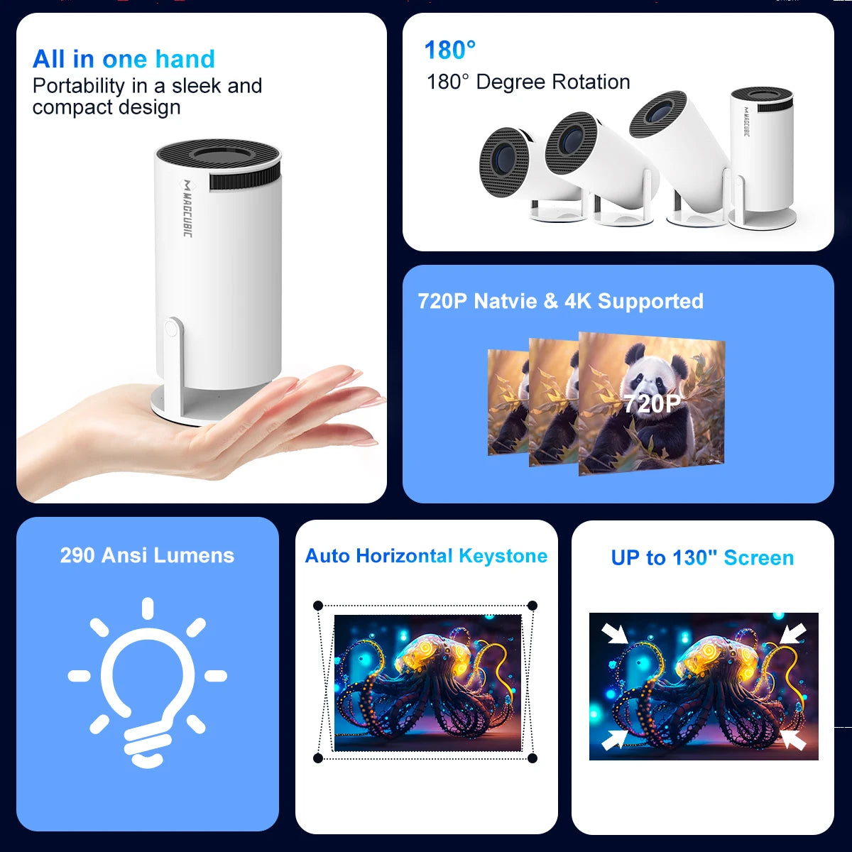 Projetor HY300 Pro 4K Android 11 Dual Wifi6 290ANSI Allwinner H713 BT5.0 1080P 1280*720P Home Cinema Projetor Externo