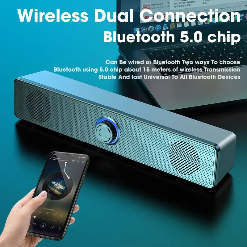 Alto-falantes para computador, caixa de som para PC, barra de som alimentada por USB, alto-falante Bluetooth com e sem fio para jogos de PC, sistema de áudio surround