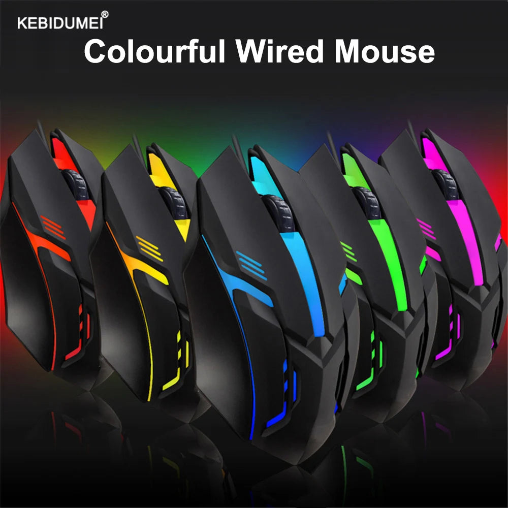 Mouse com fio USB E-Sports, mouse gamer LED colorido com fio de 5000 DPI, mouse óptico com fio para jogos, para desktop, laptop, PC, computador