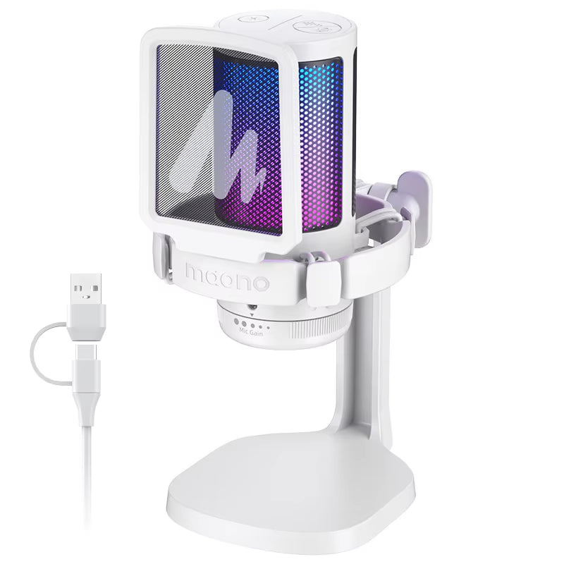 Microfone para jogos DGM20, microfone condensador USB, microfone para jogos RGB com software de redução de ruído, ganho de microfone, silenciador com uma tecla
