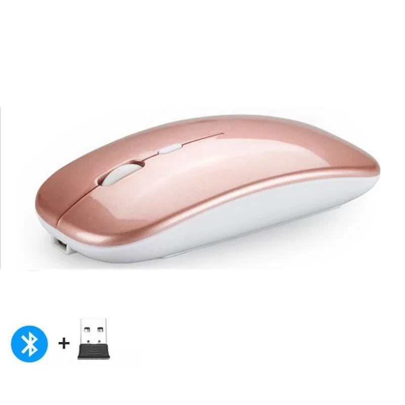 Mouse sem fio recarregável compatível com Bluetooth 2,4 GHz, modo duplo, mouse de computador com receptor nano para PC, laptop, Macbook