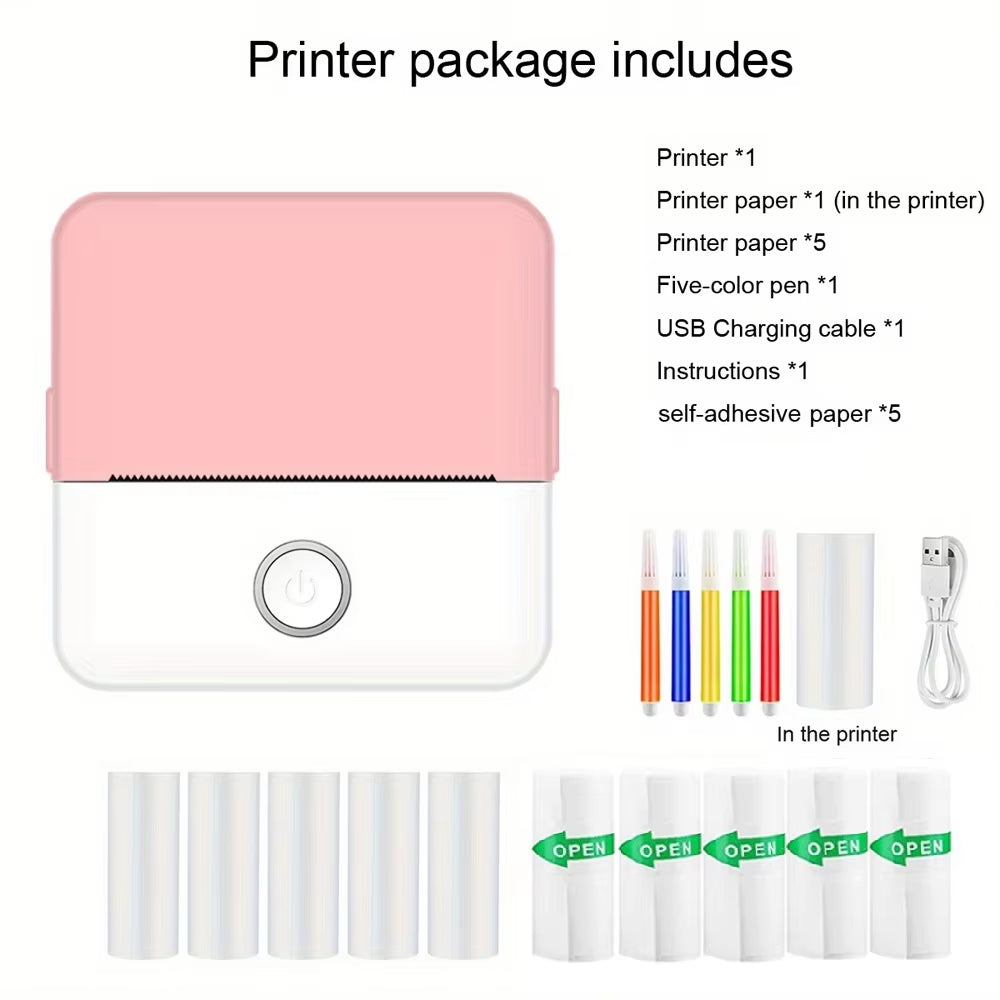 Mini impressora, fabricante de adesivos sem tinta, impressora de bolso pequena com corte gratuito, impressora térmica portátil para diário fotográfico, anotações e memorandos