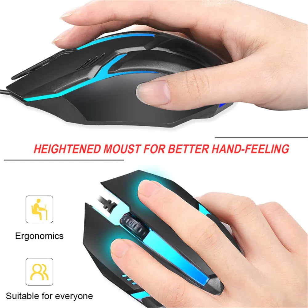 Mouse com fio USB E-Sports, mouse gamer LED colorido com fio de 5000 DPI, mouse óptico com fio para jogos, para desktop, laptop, PC, computador