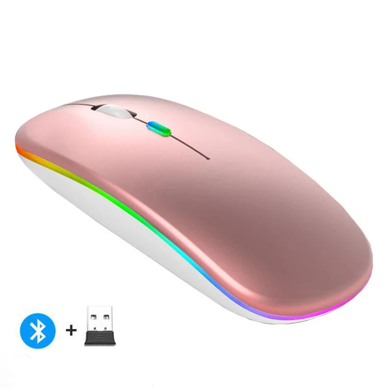 Mouse sem fio recarregável compatível com Bluetooth 2,4 GHz, modo duplo, mouse de computador com receptor nano para PC, laptop, Macbook
