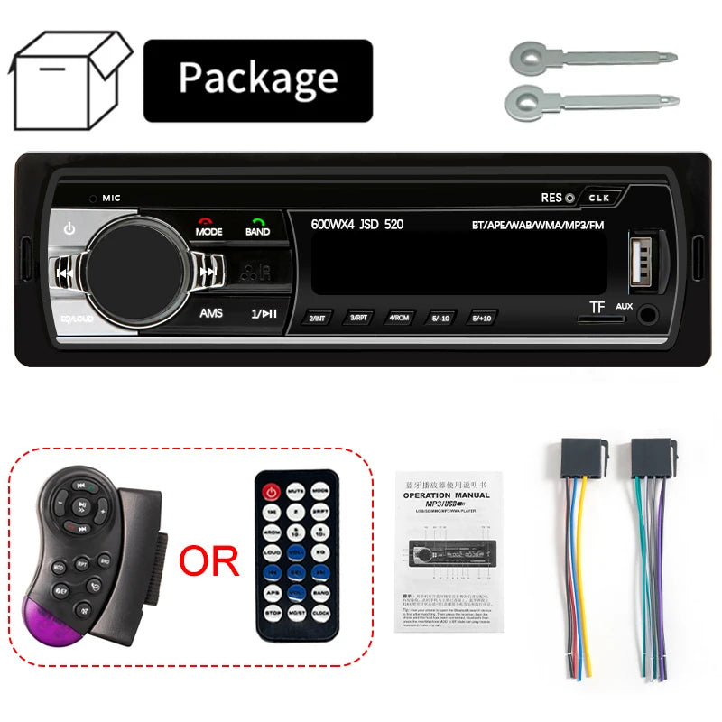 Rádio automotivo 1 Din estéreo digital Bluetooth MP3 player 60Wx4 FM rádio estéreo áudio música USB/SD com entrada auxiliar no painel
