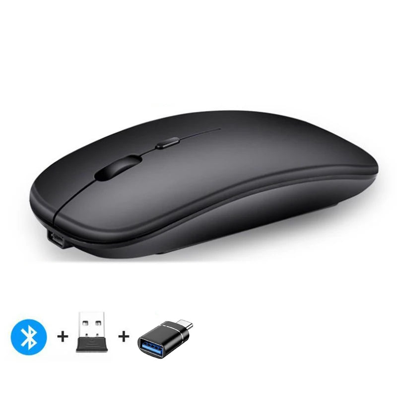 Mouse sem fio recarregável compatível com Bluetooth 2,4 GHz, modo duplo, mouse de computador com receptor nano para PC, laptop, Macbook