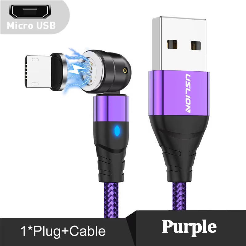 Cabo de dados magnético tipo C de 540°, carregamento rápido, cabo de telefone micro USB magnético para iPhone 12, cabo de fio Xiaomi
