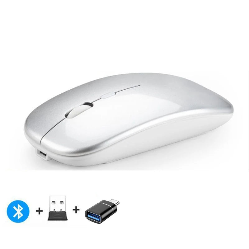 Mouse sem fio recarregável compatível com Bluetooth 2,4 GHz, modo duplo, mouse de computador com receptor nano para PC, laptop, Macbook