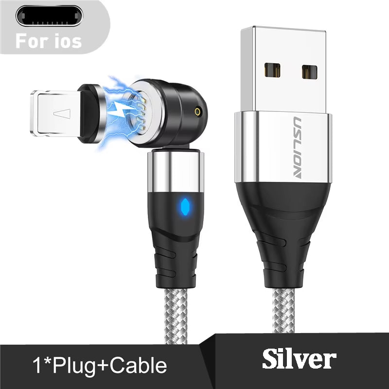 Cabo de dados magnético tipo C de 540°, carregamento rápido, cabo de telefone micro USB magnético para iPhone 12, cabo de fio Xiaomi