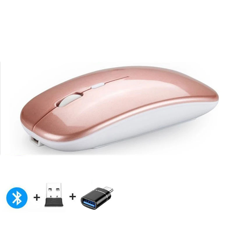 Mouse sem fio recarregável compatível com Bluetooth 2,4 GHz, modo duplo, mouse de computador com receptor nano para PC, laptop, Macbook