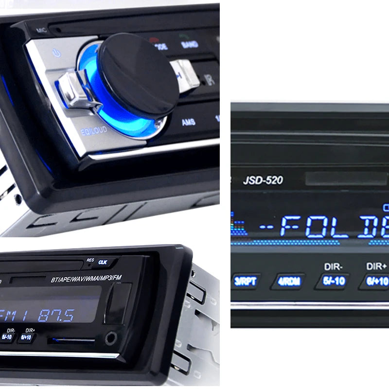 Rádio automotivo 1 Din estéreo digital Bluetooth MP3 player 60Wx4 FM rádio estéreo áudio música USB/SD com entrada auxiliar no painel