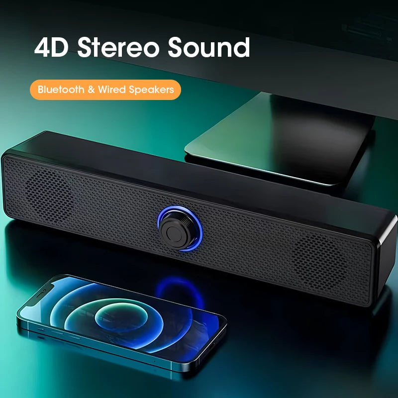 Alto-falantes para computador, caixa de som para PC, barra de som alimentada por USB, alto-falante Bluetooth com e sem fio para jogos de PC, sistema de áudio surround