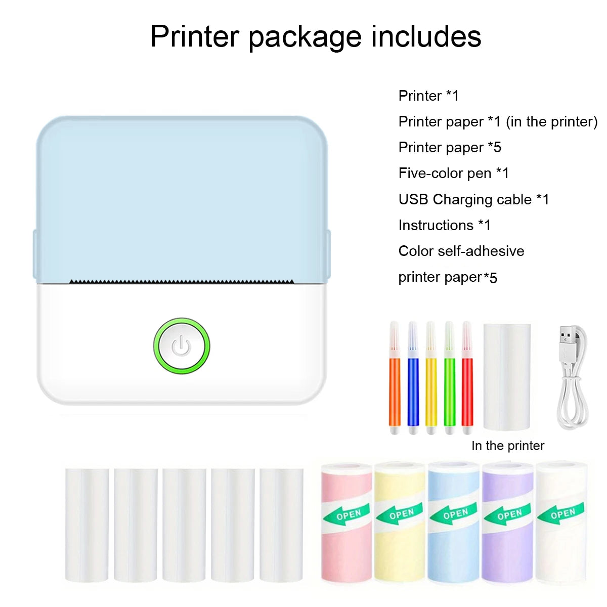 Mini impressora, fabricante de adesivos sem tinta, impressora de bolso pequena com corte gratuito, impressora térmica portátil para diário fotográfico, anotações e memorandos