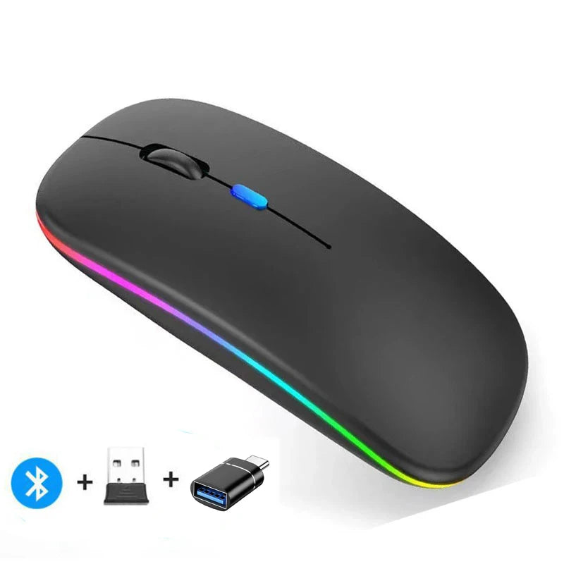 Mouse sem fio recarregável compatível com Bluetooth 2,4 GHz, modo duplo, mouse de computador com receptor nano para PC, laptop, Macbook