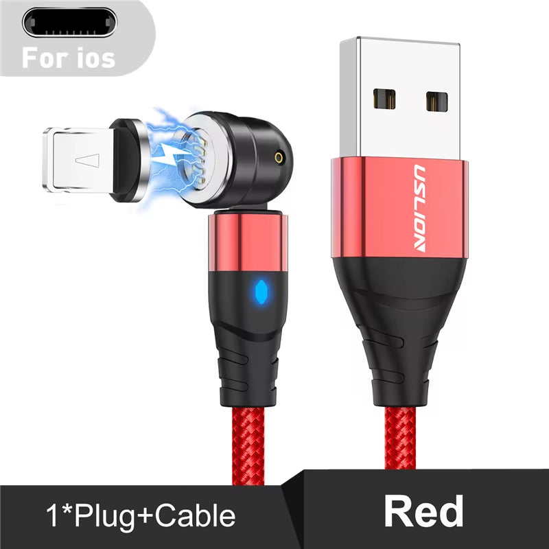 Cabo de dados magnético tipo C de 540°, carregamento rápido, cabo de telefone micro USB magnético para iPhone 12, cabo de fio Xiaomi