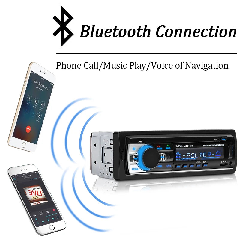 Rádio automotivo 1 Din estéreo digital Bluetooth MP3 player 60Wx4 FM rádio estéreo áudio música USB/SD com entrada auxiliar no painel