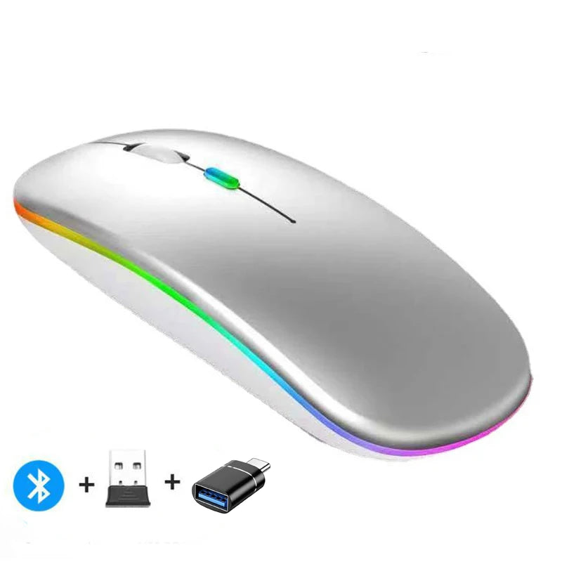 Mouse sem fio recarregável compatível com Bluetooth 2,4 GHz, modo duplo, mouse de computador com receptor nano para PC, laptop, Macbook