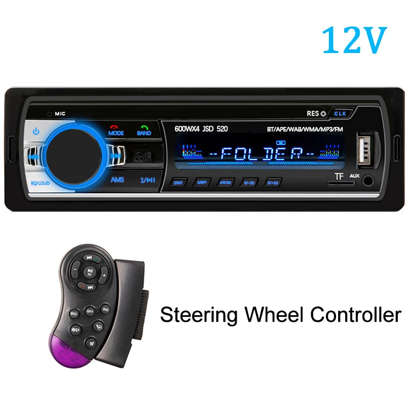 Rádio automotivo 1 Din estéreo digital Bluetooth MP3 player 60Wx4 FM rádio estéreo áudio música USB/SD com entrada auxiliar no painel
