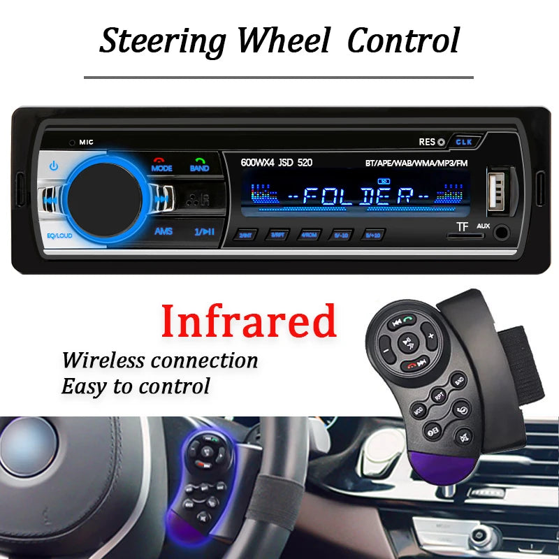 Rádio automotivo 1 Din estéreo digital Bluetooth MP3 player 60Wx4 FM rádio estéreo áudio música USB/SD com entrada auxiliar no painel