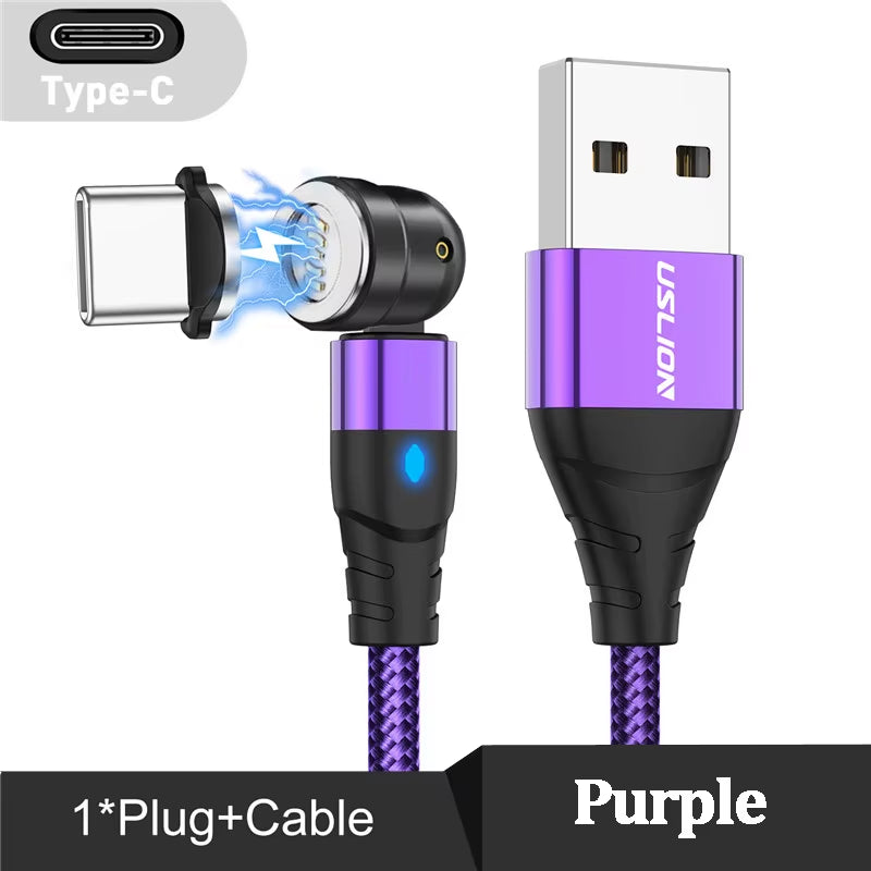 Cabo de dados magnético tipo C de 540°, carregamento rápido, cabo de telefone micro USB magnético para iPhone 12, cabo de fio Xiaomi