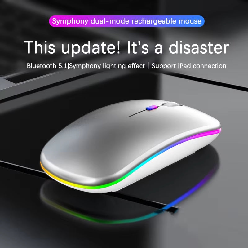 Mouse Sem Fio Recarregável Luminoso 2.4G USB Tablet Telefone Computador Bluetooth Sem Fio Mouse Portátil Gamer