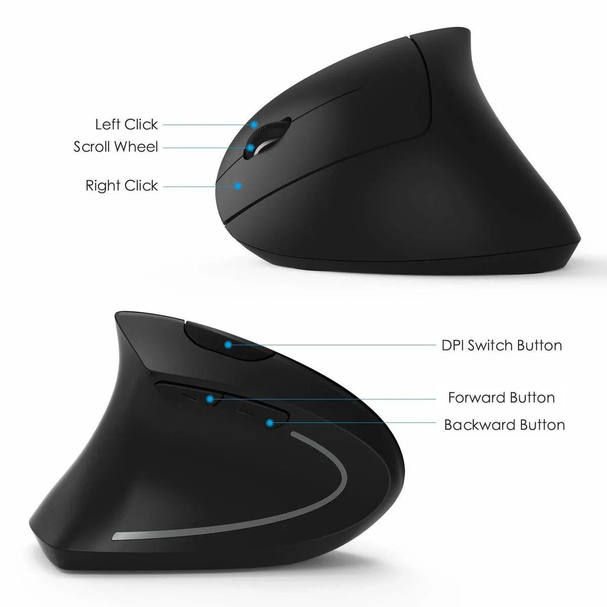 Mouse vertical ergonômico 2.4G sem fio para destros e canhotos, mouse óptico USB 6D para jogos de computador, para laptop e PC
