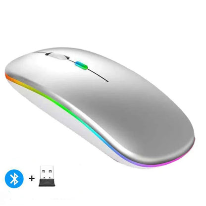 Mouse sem fio recarregável compatível com Bluetooth 2,4 GHz, modo duplo, mouse de computador com receptor nano para PC, laptop, Macbook