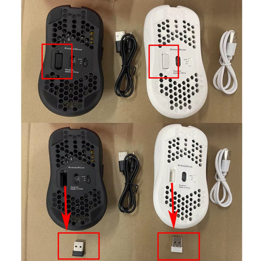 Mouse sem fio 2.4G com retroiluminação RGB, 6 botões, 3 velocidades DPI tipo C, recarregável, ergonômico, design em formato de favo de mel, mouse para jogos