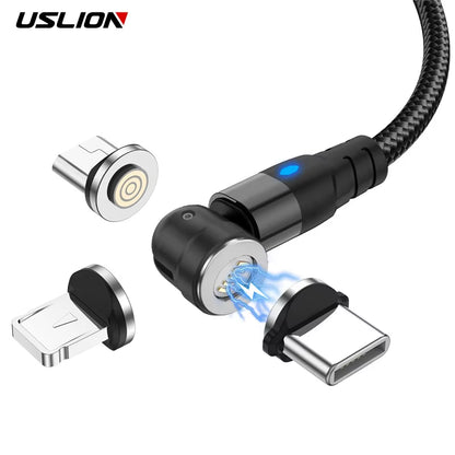 Cabo de dados magnético tipo C de 540°, carregamento rápido, cabo de telefone micro USB magnético para iPhone 12, cabo de fio Xiaomi