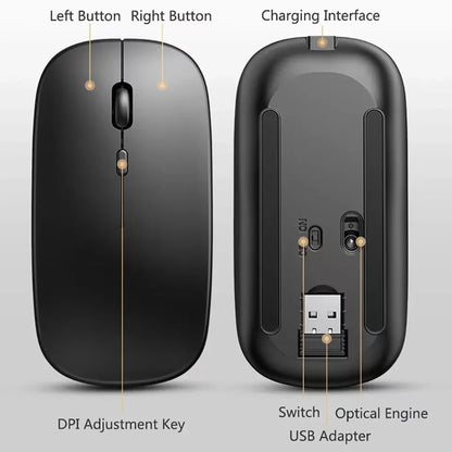 Mouse sem fio recarregável compatível com Bluetooth 2,4 GHz, modo duplo, mouse de computador com receptor nano para PC, laptop, Macbook