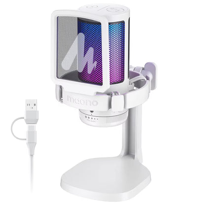 Microfone para jogos DGM20, microfone condensador USB, microfone para jogos RGB com software de redução de ruído, ganho de microfone, silenciador com uma tecla
