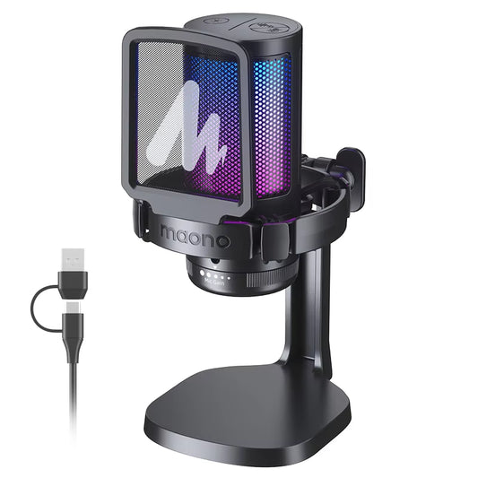 Microfone para jogos DGM20, microfone condensador USB, microfone para jogos RGB com software de redução de ruído, ganho de microfone, silenciador com uma tecla