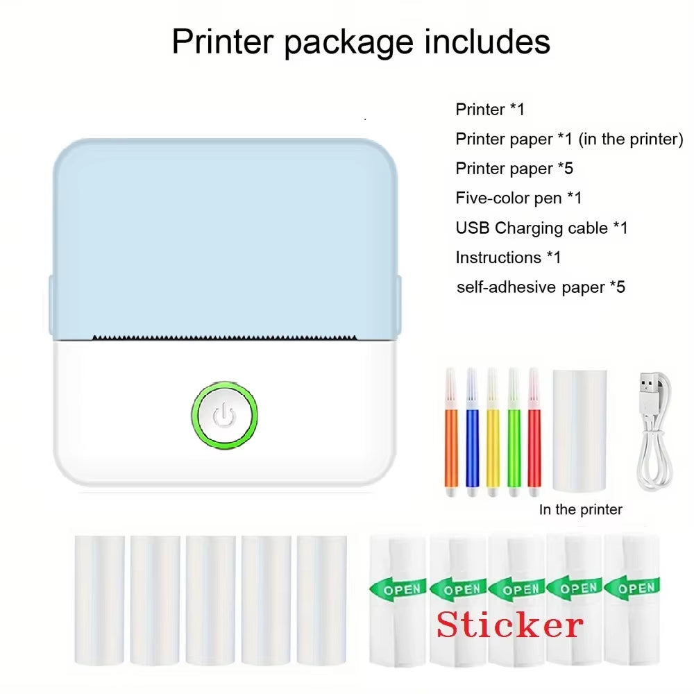 Mini impressora, fabricante de adesivos sem tinta, impressora de bolso pequena com corte gratuito, impressora térmica portátil para diário fotográfico, anotações e memorandos