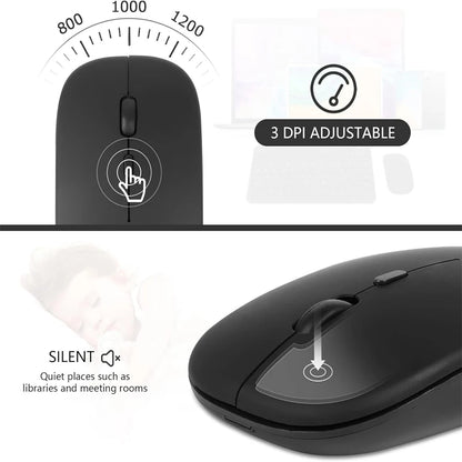 Mouse sem fio recarregável compatível com Bluetooth 2,4 GHz, modo duplo, mouse de computador com receptor nano para PC, laptop, Macbook