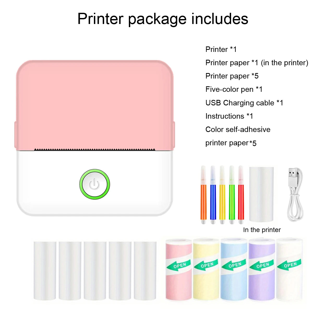 Mini impressora, fabricante de adesivos sem tinta, impressora de bolso pequena com corte gratuito, impressora térmica portátil para diário fotográfico, anotações e memorandos