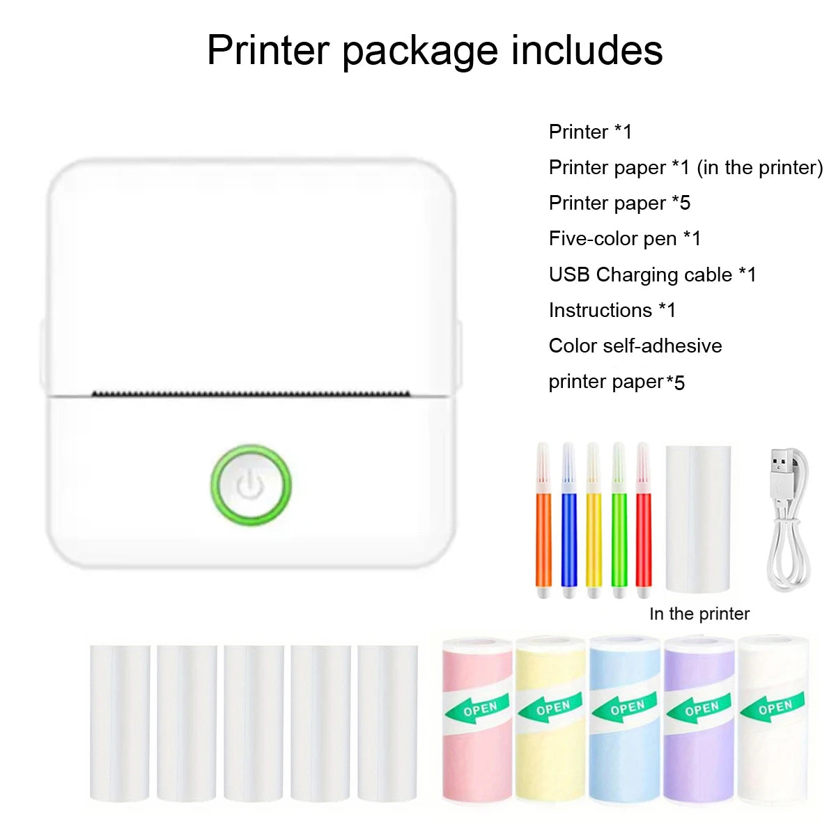 Mini impressora, fabricante de adesivos sem tinta, impressora de bolso pequena com corte gratuito, impressora térmica portátil para diário fotográfico, anotações e memorandos