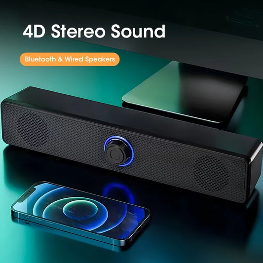 Alto-falantes para computador, caixa de som para PC, barra de som alimentada por USB, alto-falante Bluetooth com e sem fio para jogos de PC, sistema de áudio surround