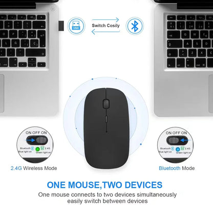 Mouse sem fio recarregável compatível com Bluetooth 2,4 GHz, modo duplo, mouse de computador com receptor nano para PC, laptop, Macbook