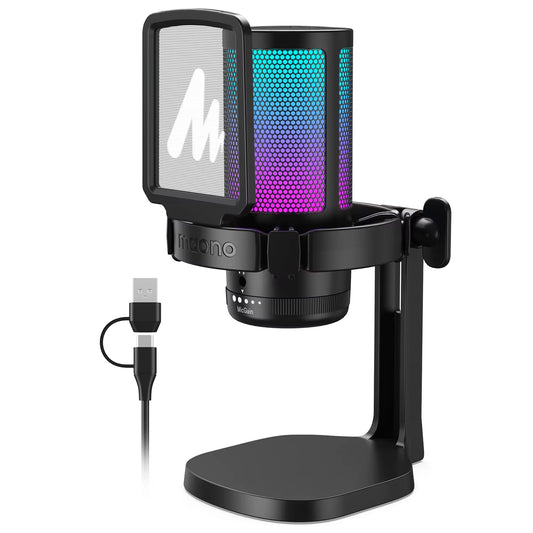Microfone para jogos DGM20, microfone condensador USB, microfone para jogos RGB com software de redução de ruído, ganho de microfone, silenciador com uma tecla